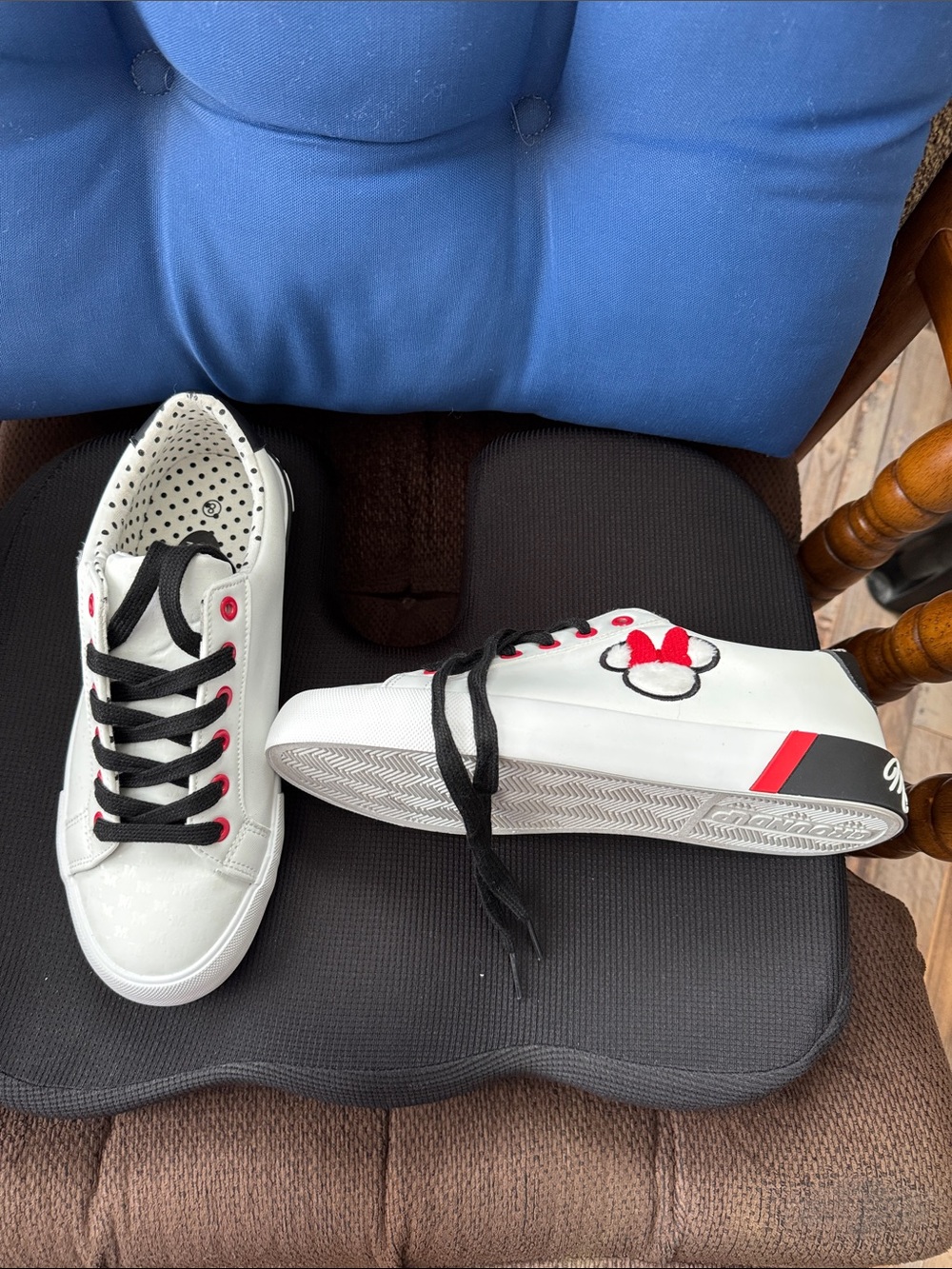 Disney White Sneakers with Black Laces & Red Bow Accent